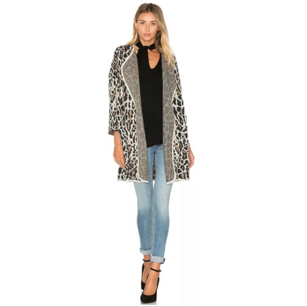 Joie Berit Animal Print Wool Cardigan. Small